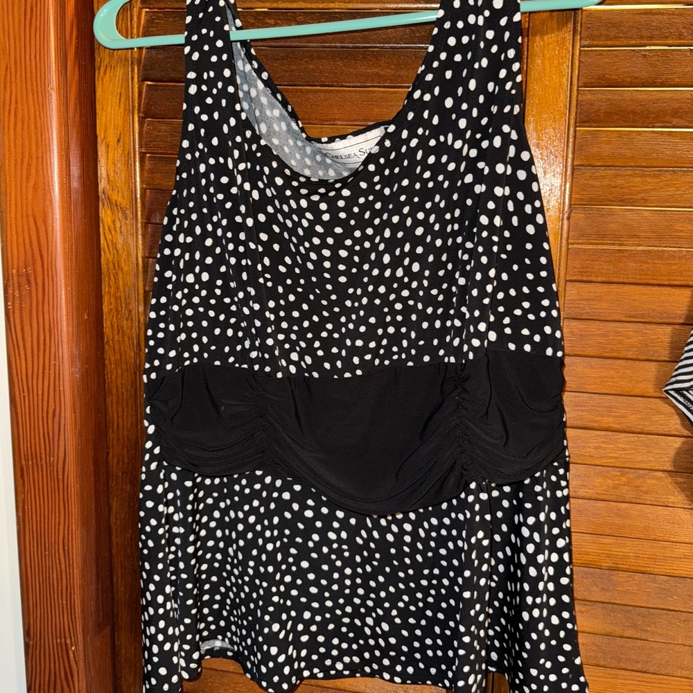 Asymmetrical Ruched Black and White Tank Top